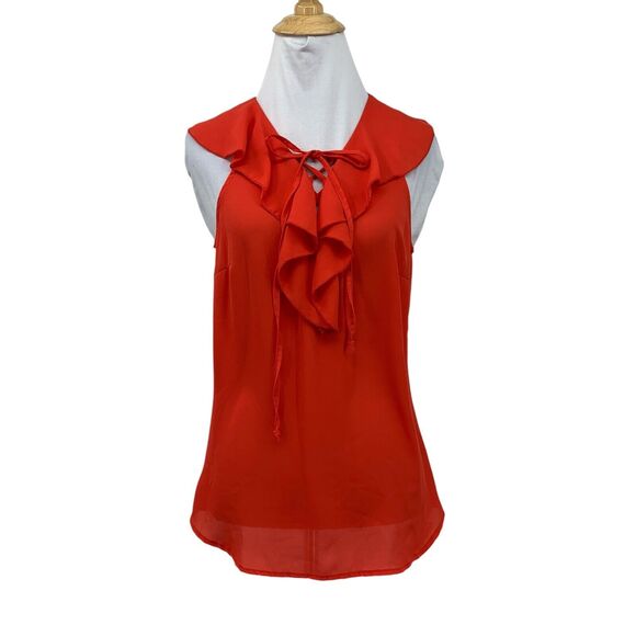 Rinascimento Blouse Womens S Small Red Ruffle Flap Lace Up Sleeveless Made Italy - Picture 1 of 11